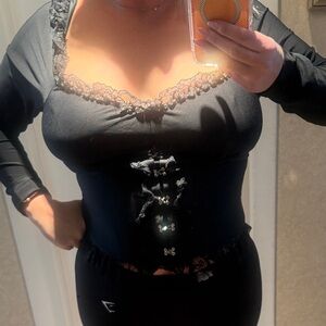 Sexy Chic Black Lace Detail Blouse